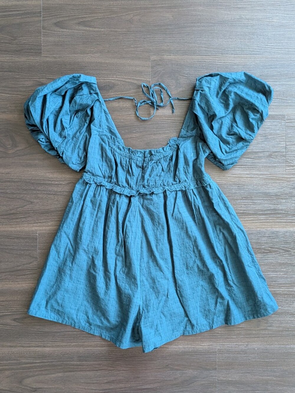 Anthropologie Pilcro Teal Babydoll Puff Sleeve Playsuit Romper Fall Medium